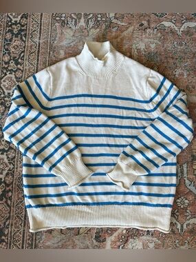 J. Crew Heritage Rollneck Sweater in Blue and White Stipe
